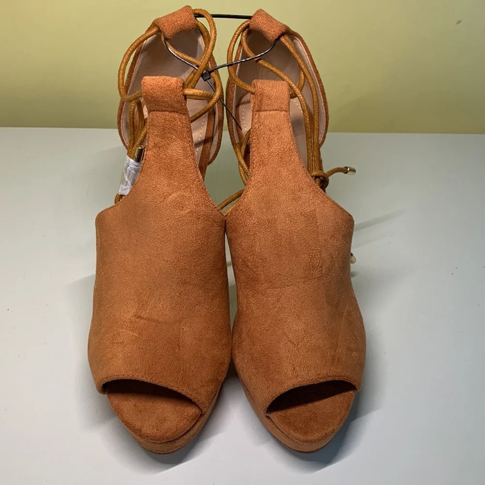 Fashare Peep Toe Strappy Platform Lace Up Heels